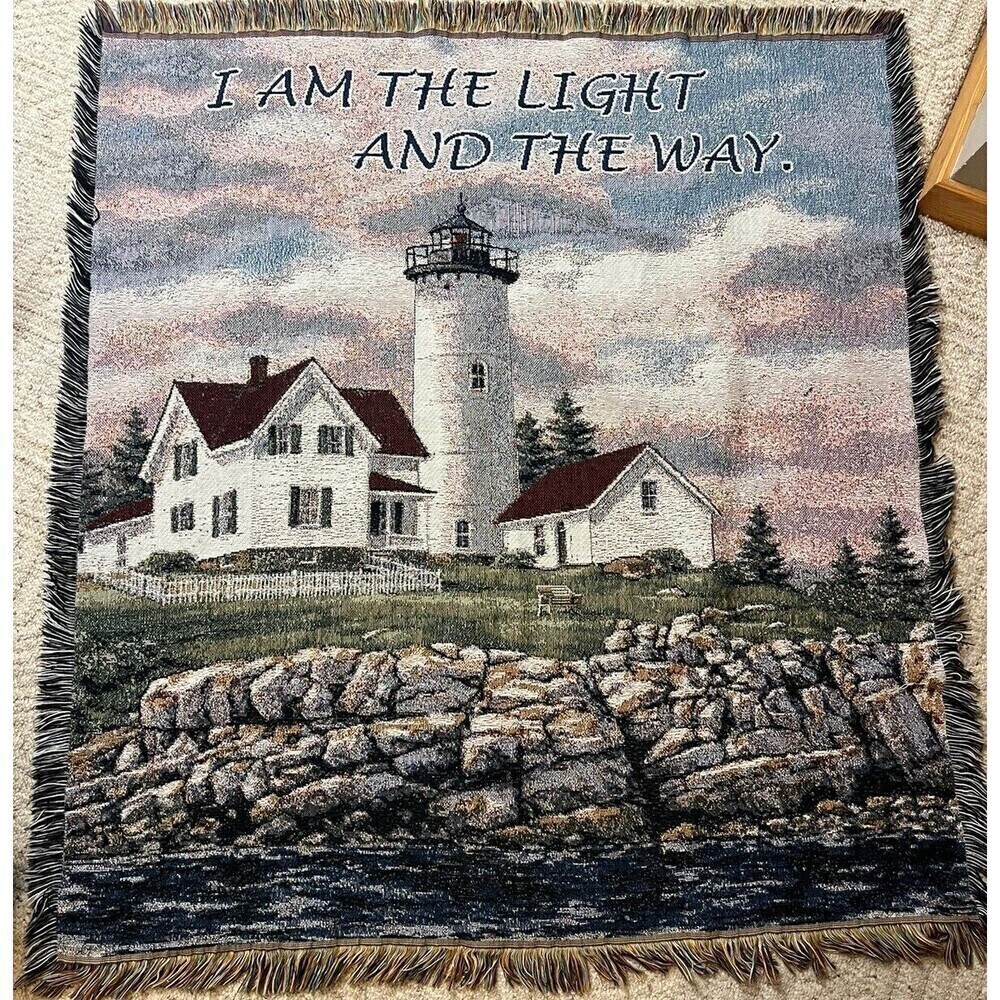 Nautical Tapestry Blanket Throw 50" x 56" Lighthouse I Am The Light And The Way